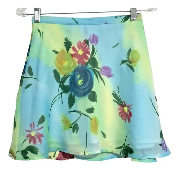 Xoxo Mini Skirt Womens Size 7 Floral Print Y2K Skater Polyester Made In USA - Picture 1 of 12